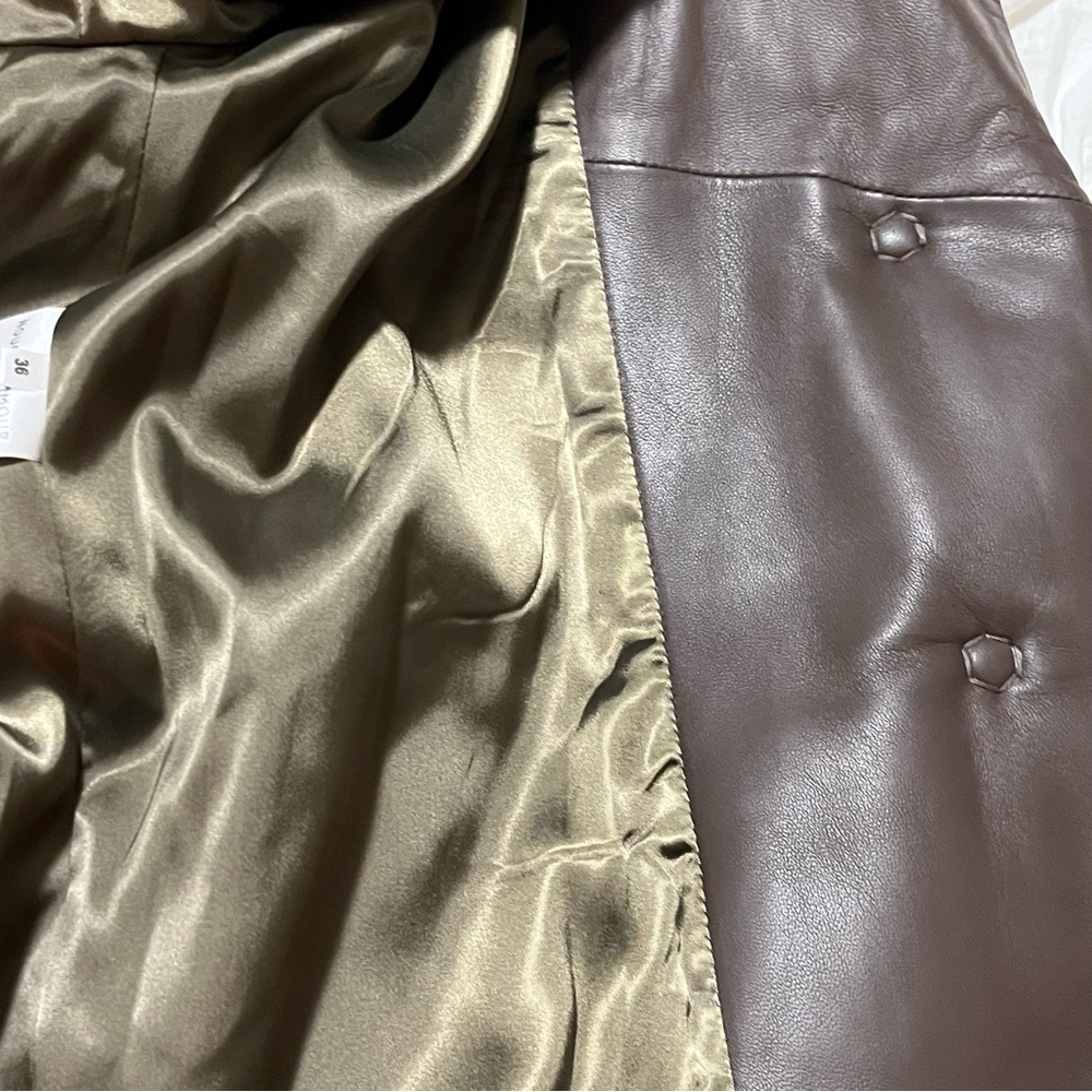 Nour Hammour Brown Leather Belted Winter Jacket - Picture 7 of 8